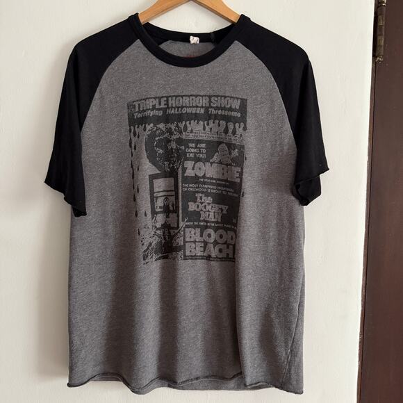 LOCAL BOOGEYMAN | Vintage One-off Raglan Triple Horror Show Tee Shirt | Large - Picture 1 of 5